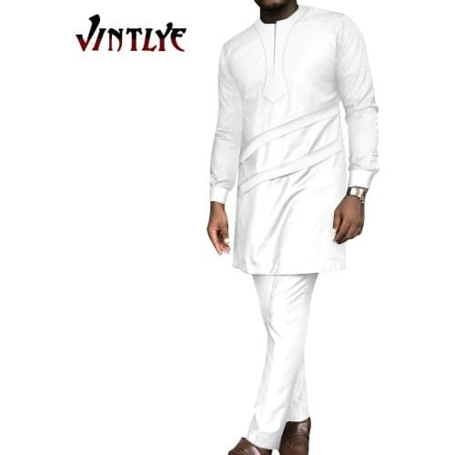 Hip Hop 2 Piece Set Men Casual Shirt and Pant Set Patchwork African Style Clothing Dashiki Bazin Riche Men Outfit XXL WYN1383