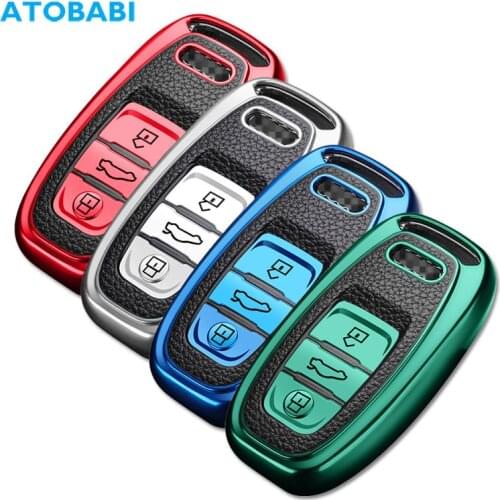 TPU Leather Car Key Cover For Audi A1 A3 A4 A5 A6 A7 A8 Q3 Q5 Q7 3 Buttons Smart Keychain Remote Case Car Decoration Accessories