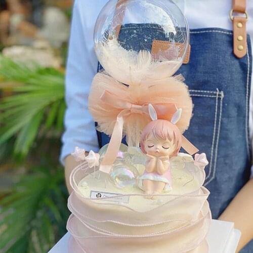 Hot 5inch Transparent Small Round Balloon Birthday Cake Topper Party Wedding Baby Shower Decor Lace Bow Dessert Mesh Party Decor