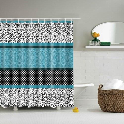 Fashion 3D Geometric Stripe Pattern Shower Curtain Leopard Print Musical Note Wood Sequins Bathroom Decor Fabric Hooks Curtains