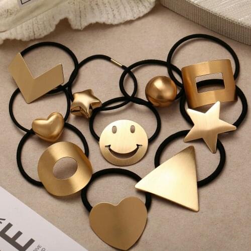 Fashion Metal Elastic Hair Jewelry For Women Girls 2019 Geometric Heart Star Cute Scrunchie Tie Head Wear Hair Accessories