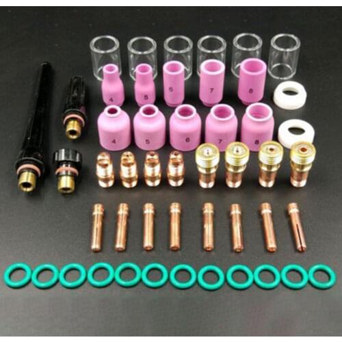 49pcs Argon Arc Practical Accessories Welding Torch Kit Parts Gas Lens+#10 Pyrex Glass Cup Easy Use For WP TIG 17/18/26