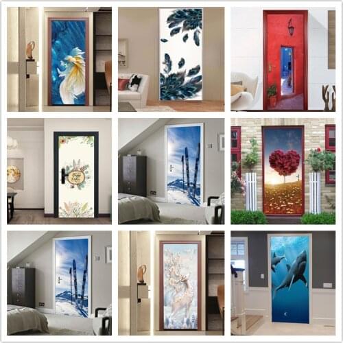 Door Sticker DIY Home Decor Decals Self Adhesive Wallpaper On Door Waterproof Mural For Bedroom Door Renovation Deursticker Gift