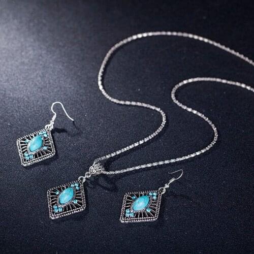 New Arrivals Blue Crystal Rhombus Wedding Jewelry Sets AAA Austria CZ Stone Necklace Pendant Earrings For Women Engagement