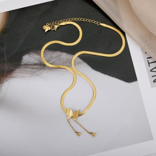 Butterfly Necklace For Women Gold Stainless Steel Blade Snake Chains Korean Style Aesthetic Vintage Charms Choker Femme jewelry