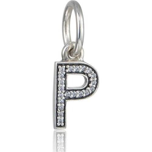 Authentic 925 Sterling Silver Letter P Dangle Charms Pendant With Clear CZ For Women Suitable for Brand Style Charm Bracelets