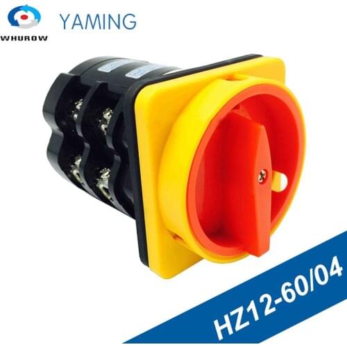 Rotary Switch Knob 2 Position 0-1 660V 60A 2 Poles 4 Terminals Padlock Changeover Cam Main Power Cut Off Switch HZ12-60/04