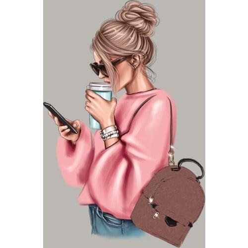 Casual Girl Clothing Patches Tops Vinyl Appliqued Fashion Heat Transfer Diy Transfers For Clothing Coffee Woman Patches