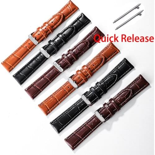 Crocodile Pattern Watch Band Strap Geunine Leather Pin Buckle Strap Quick Release 18mm 20mm 22mm Size Smart Watch Accessories