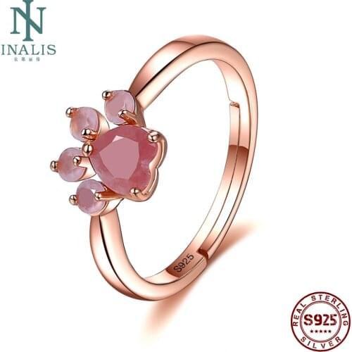INALIS Adjustable Opening Sterling Silver 925 Rings For Women Pink Cubic Zircon Rose Gold Color Ring Anniversary Fine Jewellery