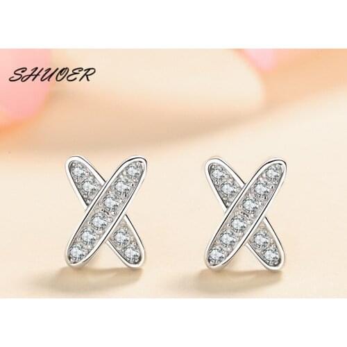 Classic 925 Silver 0.2 Carat Pass Diamond Tester Brilliant Cut D Color Moissanite Cross Grass Shape Stud Earrings Girls Jewelry