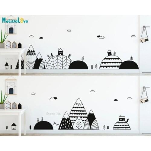 Scandinavian Mountains and Hills Decal Set Wall Mural Nordic Village Decals Baby Gift DIY Vinyl Stickers Self-adhesive YT5051