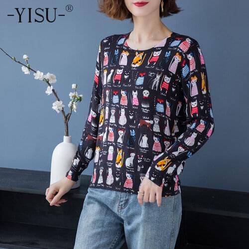 YISU Sweater Winter O-Neck Female Winter tops Cartoons Thin Jumper Casual Printing Fashion Women Knitted Pullover