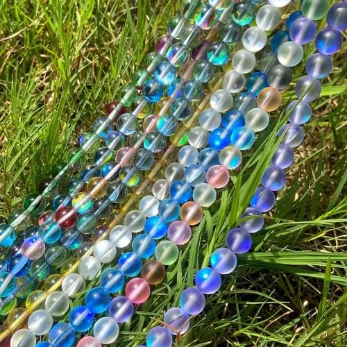 High Quality Frosted Austria Crystal MoonStone Glitter Round Natural Smooth Loose Beads For Jewelry Making Diy Bracelet Necklace