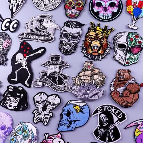 Bear Patch Plague Doctor Embroidered Patches For Clothing Iron On Patch For Clothes Punk/Skull Patches For T-shirt Badges Stripe