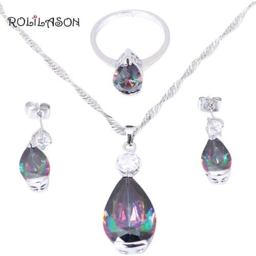 Filled Necklaces & Pendants Earring Multicolor crystal Set jewelry Zircon Fashion jewelry Ring sz #5.75 #6.75 #7.75 MS032