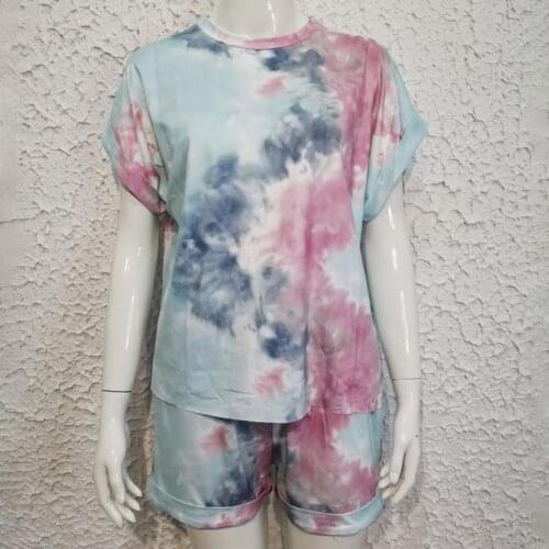 Women Two Piec Set Tie Dye T Shirts And Shorts Summer Short Sleeve O-neck Casual 2 Piece Joggers Biker Shorts Outfit For Woman