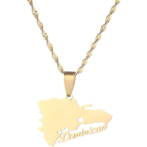 Stainless Steel The Dominican Republic Map Pendant Necklace for Women Dominican Map Jewelry