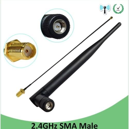 2pcs 2.4GHz 2.4g wifi Antenna 5dBi SMA Male Connector for Router Wi fi Booster +21cm RP-SMA to ufl./ IPX 1.13 Pigtail Cable