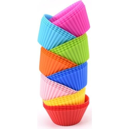 12 Pieces/Set Round Shaped Silicon Cake Baking Molds Cake Mold Silicon Cupcake Cup Home Kitchen Cooking Tools Random Color