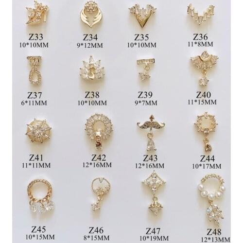 2pcs High Quality Luxury Nail Art Gold-Plated Metal 3D Charms with Zircon Stone Z33-48
