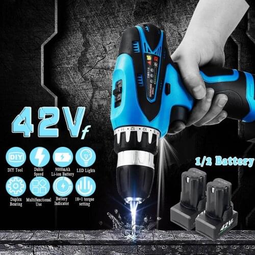 2 IN 1 Cordless Electric Drill Screwdriver 9000mAh 110-240V StepLess Speed 18+1 Torque Rechargeable Electric Wrench Power Tools