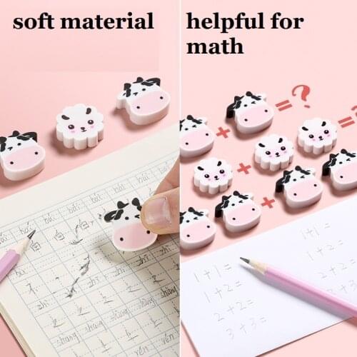 22Pcs Cartoon Cow Sheep Erasers Soft Pencil Rubber Clean Well Draw Tools Sketch Art Class School Office Homework Study 71054