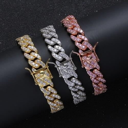 12mm Bling Bling Iced Brass Bracelet Setting Zircon 7" 8" Hip Hop Bracelets BB002