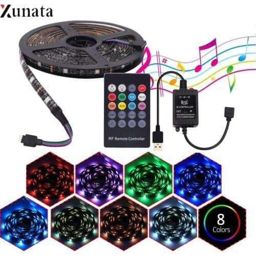 DC 5V Music LED Strip Light SMD5050 RGB Waterproof LED Tape Flexible LED Ribbon Music Controller Sound Sensor with RF Remote