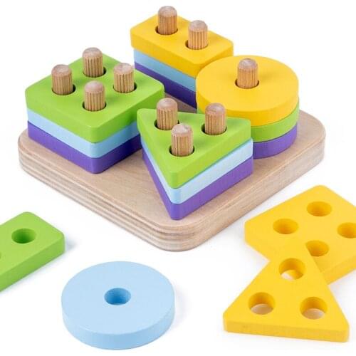 Wooden Montessori Toy Building Blocks Early Learning Educational Toys Color Shape Match Kids Puzzle Toys For Children Boys Girls