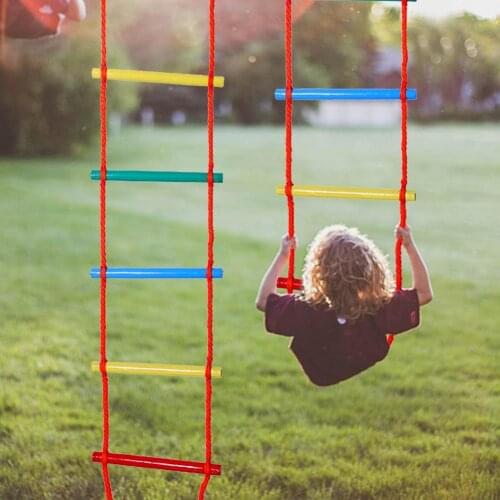 Kids Fitness Toy Wooden Rope Ladder Multi Rungs Climbing Game Toy Outdoor Training Activity Safe Sports Rope Swing Swivel Rotary