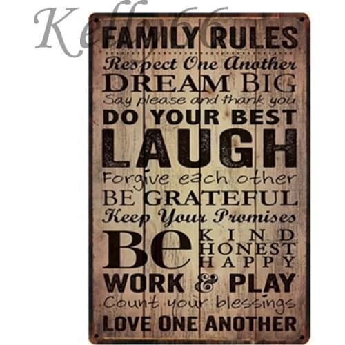 [ Kelly66 ] Family Rules Laugh Work Play Vintage Metal Poster Home Decor Pub Wall Art Painting 20*30 CM Size y-1133