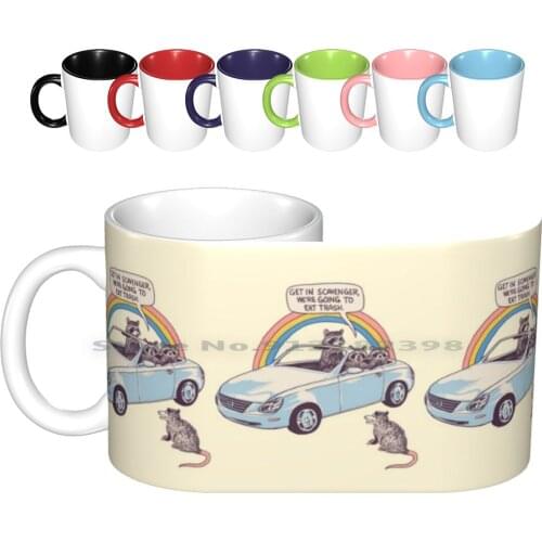 Get In Scavenger Ceramic Mugs Coffee Cups Milk Tea Mug Possum Opossum Raccoon Trash Panda Memes Trash Garbage Animals Retro