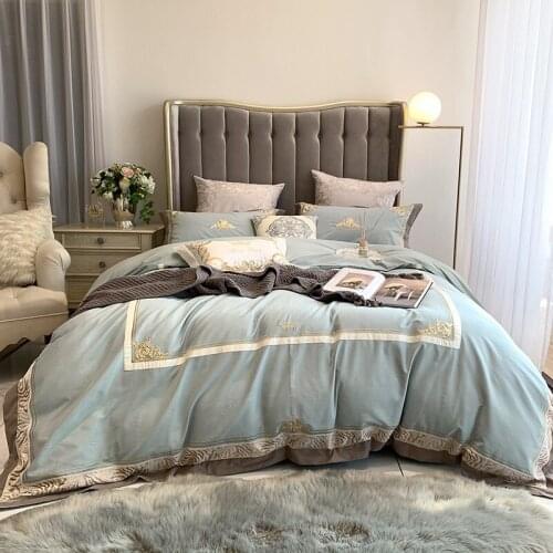 European-style Bedding Set Cotton Brushed Down Duvet Cover 4-piece Bed Sheet American Light Luxury Leopard Embroidered Bedding