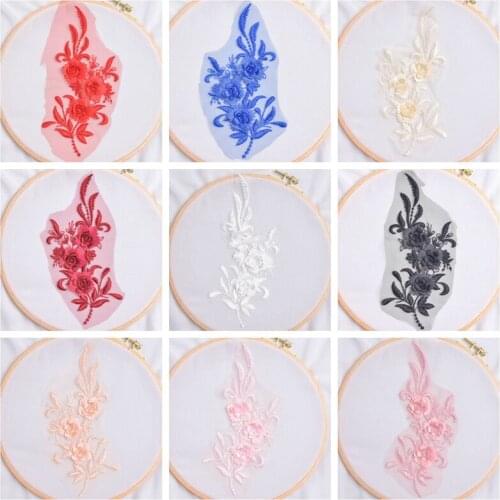 1Piece Ivory Sew on Lace Applique Wedding Dress Accessories Embroidery Beautiful Laces Patch Pink Red Sapphire Black