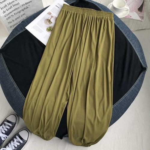 Large Size 150KG Summer Modal Thermal pants Solid Color Ankel length Wide Leg Pants High Elastic Loose Big Sleepwear Pants