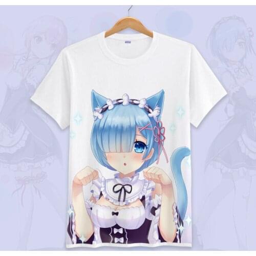 Re: Life in a Different World from Zero Cosplay T Shirt Anime Ram Rem Cartoon Printed Summer T-Shirt Graphic Top Tee Costume