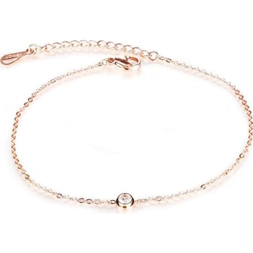 Fashion AAA+ Cubic Zirconia Woman Anklets Casual/Sporty Rose Gold color Stainless Steel Women Ankle Bracelet Jewelry