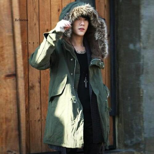 Hot Autumn & Winter Mens Long Cotton Jacket Mens Korean Slim Hooded Overcoat Coat