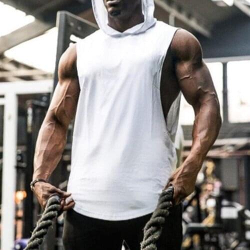 Men Hooded Vest Tank Tops Bodybuilding Sleeveless Gym Training Muscle T Shirt Men T Shirt Fitness T-shirts Mens V Neck Man T-shi