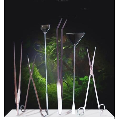 Fish Tank Aquarium Wave Curved Scissor Set Stainless Extra long Tweezers Pincers Gravel leveler For Live Plants Grass Planting