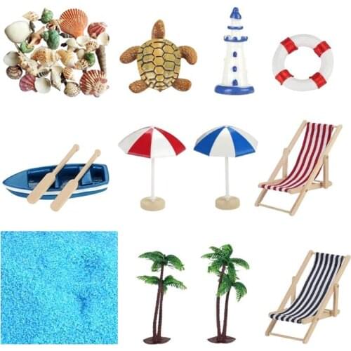 12pcs Microlandscape Beach Decoration Shell Boat Lifebuoy Set Mini House Props
