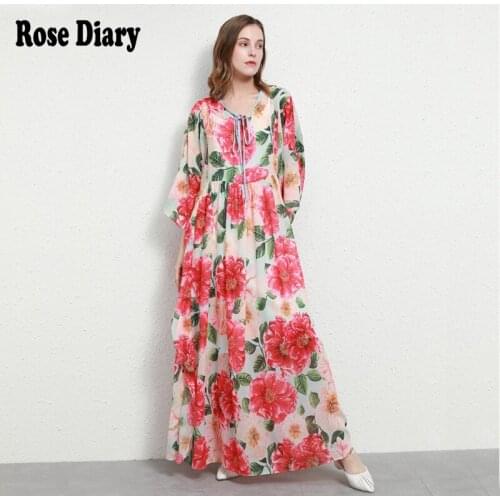RoseDiary New 2021 Fashion Designer Summer Vacation Dress Womens half sleeve Bow Lace up Flower Print Vintage Chic Midi Dress