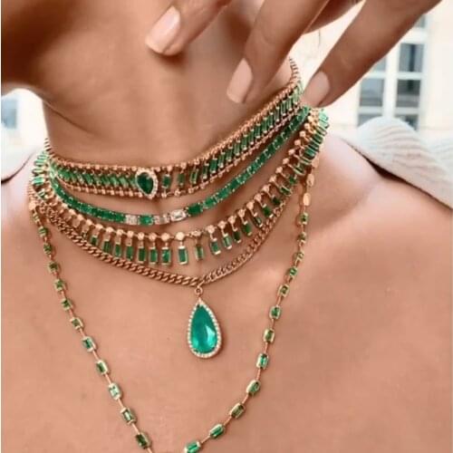 New Arrived Geometric White Green Cz Square Beaded Necklace With Square Cz Paved Women Girl Classic Fashion Engagement Jewelry