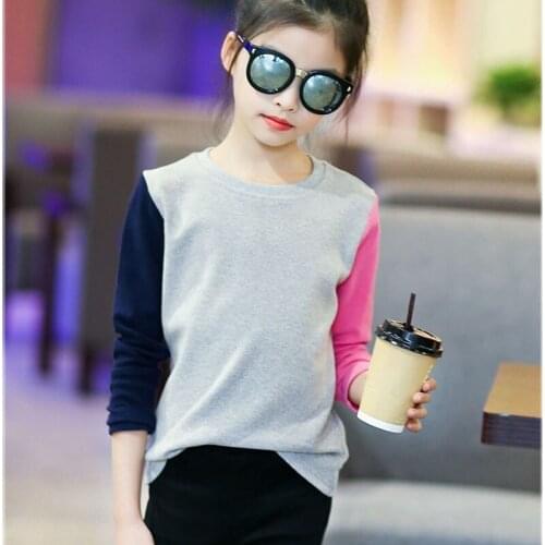 New 2020 Cotton Patchwork Autumn Girls T-shirt Long Sleeve Baby Big Girl Casual Fall Tops For Kids Tees T-shirt 6 8 10 12 Years