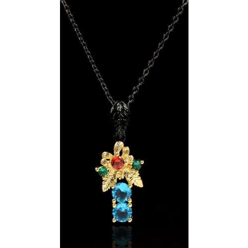 Independent design new silver inlaid blue flower necklace pendant elegant charm for ladies attending banquet party accessories