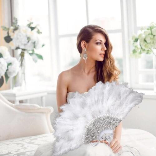 Wedding Feather Fan Bride Hand Fan Lace Ladies For Dance Wedding Decoration DIY Handmade Fan Wedding Photo Shooting Props