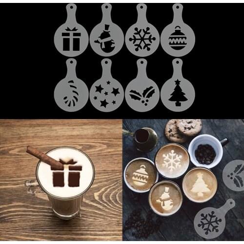 8pcs Chrsitmas Decoration Coffee Printing Model Cake Cupcake Cappuccino Spray Stencils Template DIY Xmas New Year Party Decor