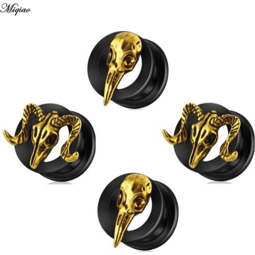 Miqiao 2pc Stainless Steel Black Pulley Flesh Tunnel Ear Plugs Expander 6-16mm Ear Stretchers Earring Gauges Piercing Jewelry