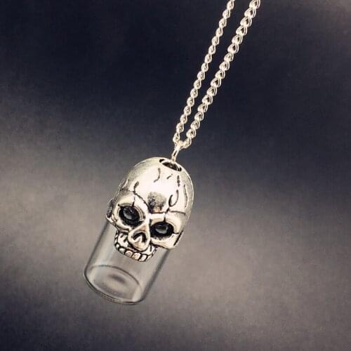 Unique Skull Wish Bottle Pendant Necklace Open Pet Urn Necklace Hair Collection Collectors Perfume Bottle Anniversary Jewelry